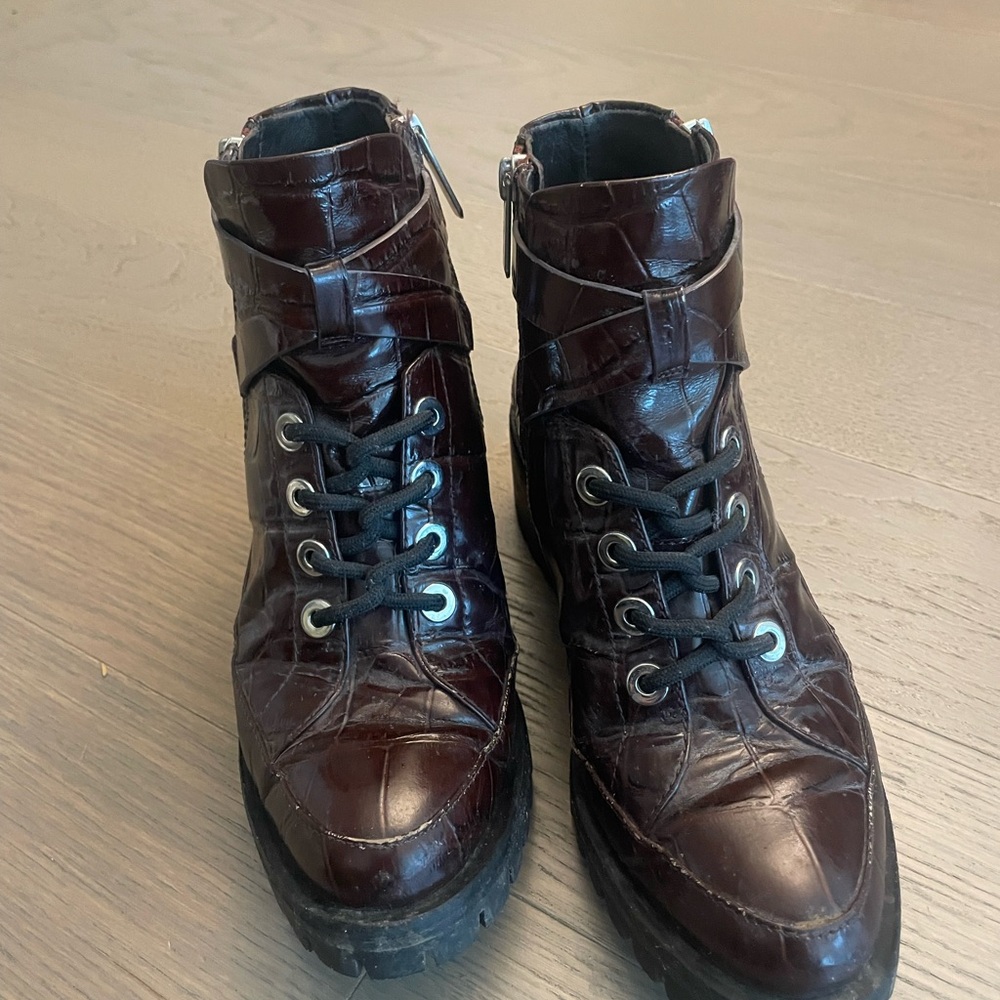 3.1 Phillip Lim laced combat boots, brown croc size 6
